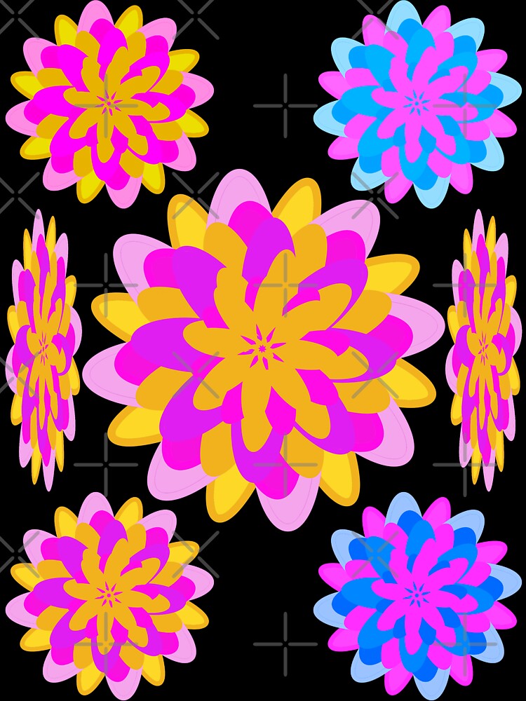Colorful Floral Design in Pinks and Yellows on Lavender Background - Hand-drawn by Victoria Rose