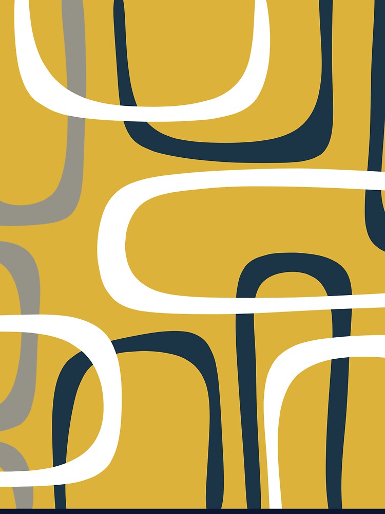 Midcentury Modern Loops Retro Pattern in Mustard Yellow Navy Blue Gray White by kierkegaard