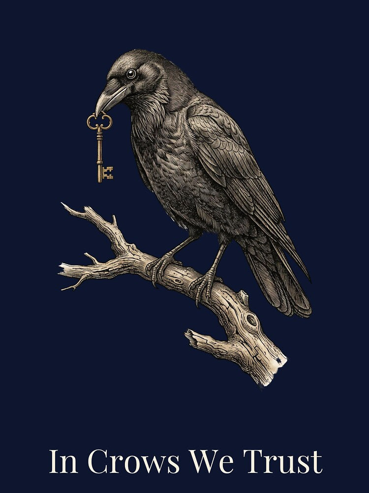 In Crows We Trust — Vintage Raven & Skeleton Key | Dark Academia Corvid Art by ALShammari965