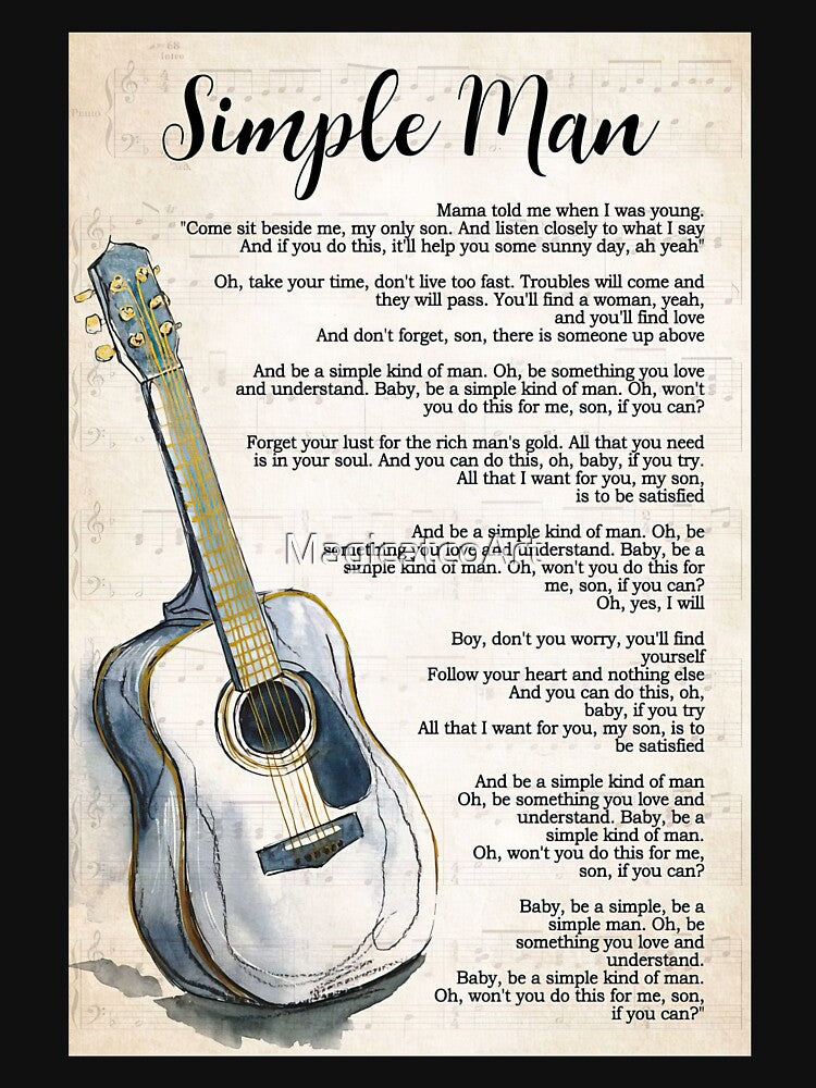 Simple Man Lyrics Poster Gift - Simple Man Lyrics With Guitar by MagicatcoArt