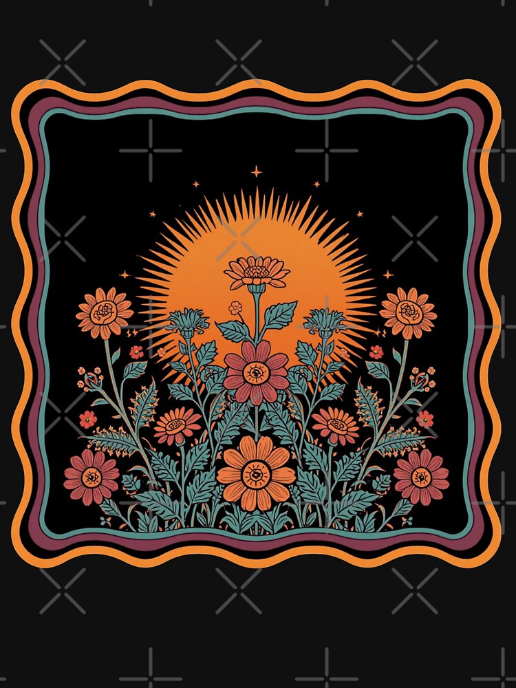 Retro Psychedelic Wildflowers with Radiant Sun by carthagia
