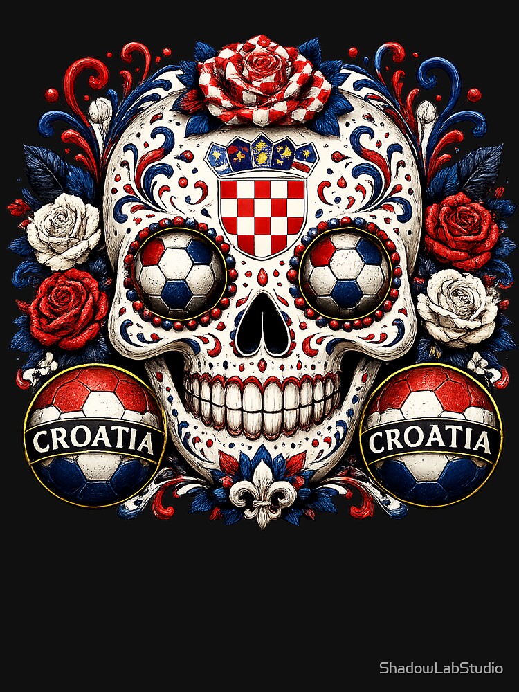 Croatia Soccer Skull by ShadowLabStudio Unisex , , , Long Sleeve Tee