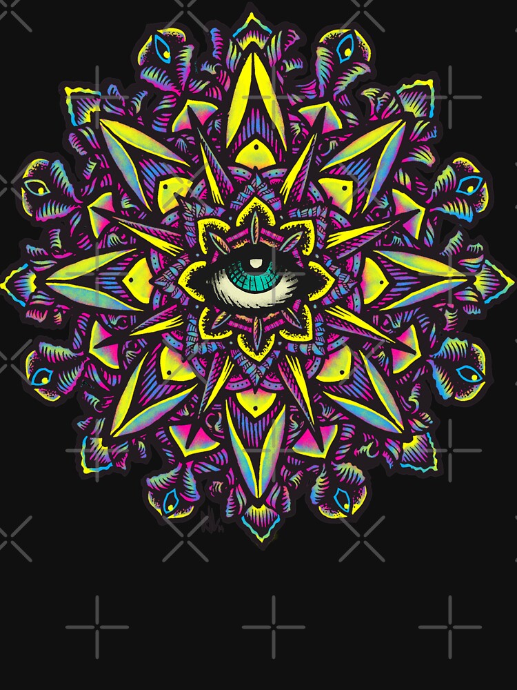 Dharma Wheel Neon Mandala Eye by Roberto Jaras Lira