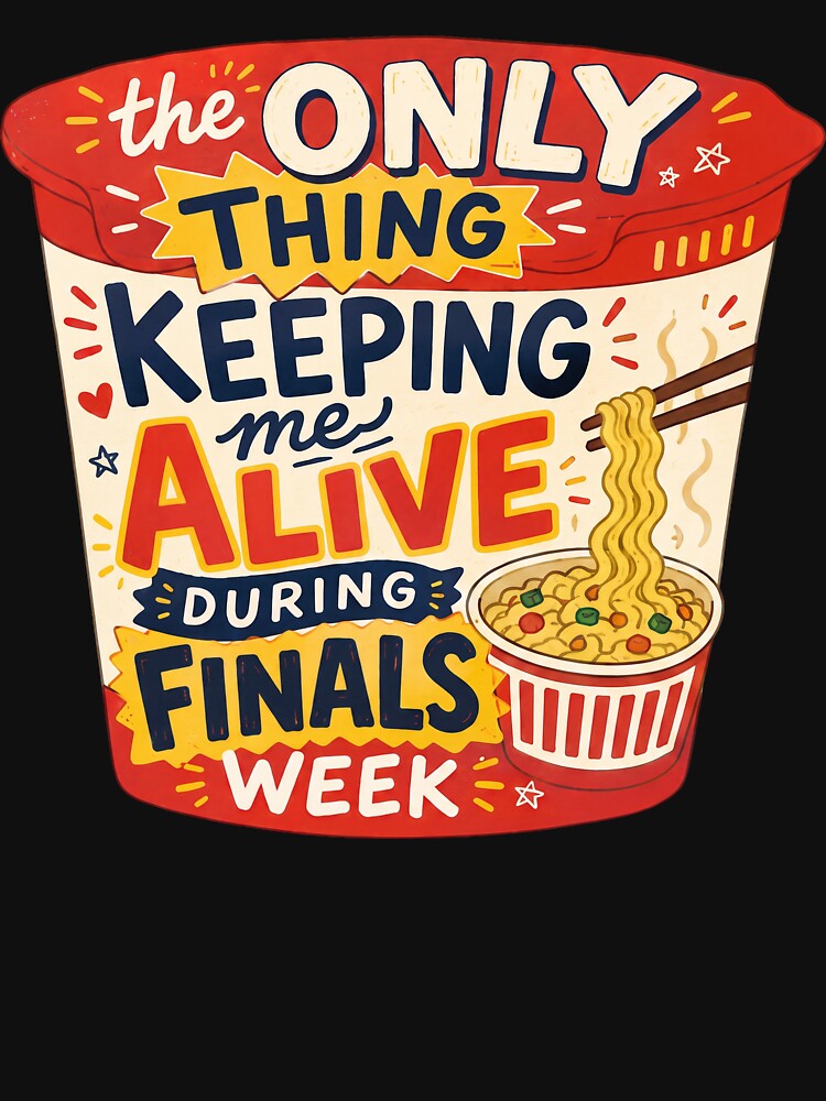 Instant Noodles Finals Sticker — Funny Relatable Student Survival Quote, Bold Humor Design by ElhamiStudio