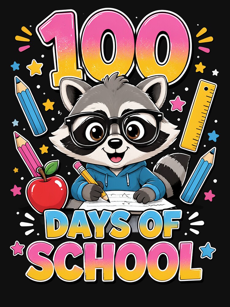 100 Days of School Teacher Kid Cute Raccoon Classroom Design by OlakunleOloroz