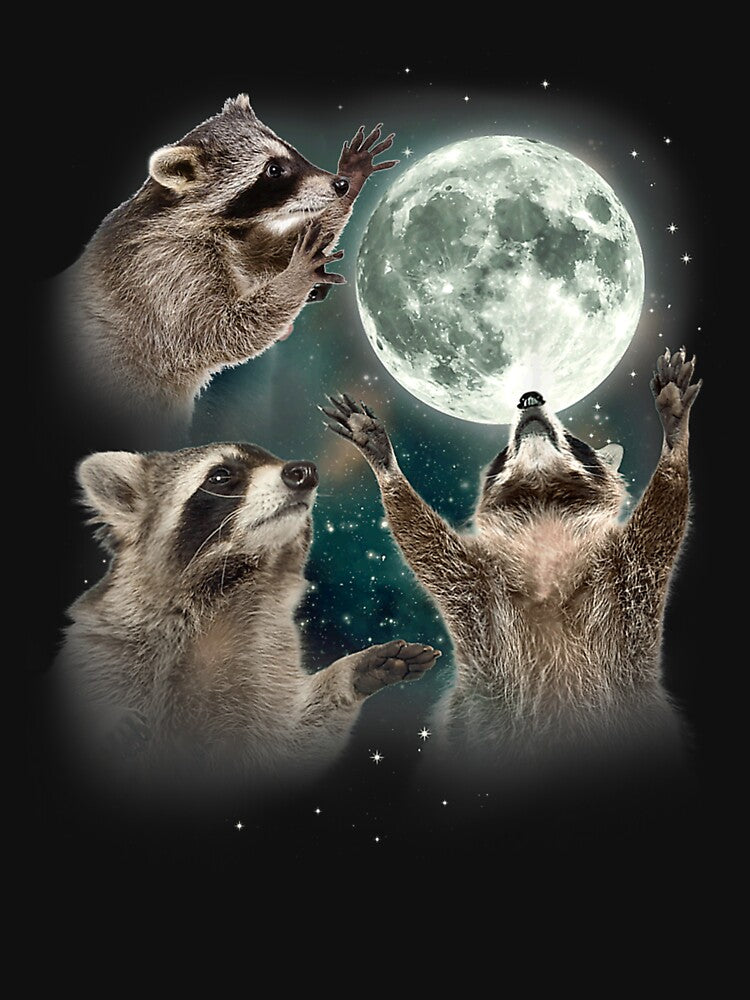 Three Racoons Howling Funny T-Shirt For Raccoon Lovers, The Moon Raccoon Gift by Julie-wl