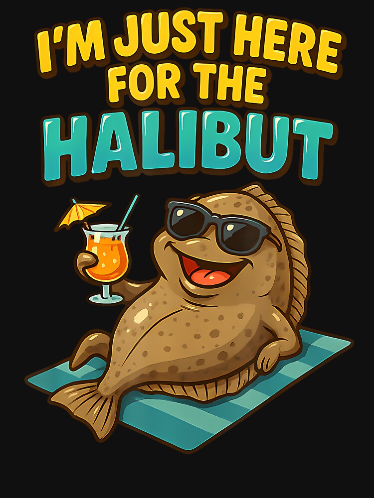 Funny Fishing Pun Fisherman Meme I'M Just Here For Halibuts by JacquelineEnri