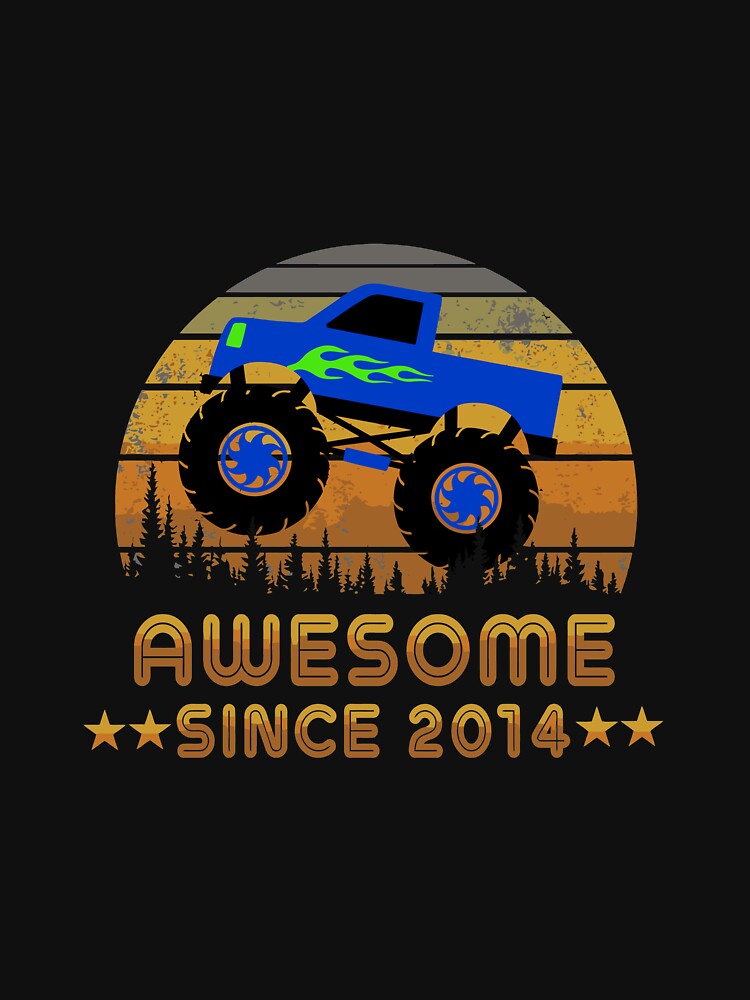 Awesome Since 2014 6th Birthday Monster Truck Gift Long Sleeve by politevann Unisex , , , Long Sleeve Tee