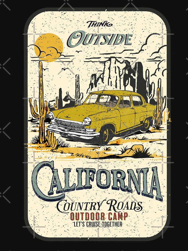 Think Outside California Country Roads: Outdoor Camp Graphic  Tee by Chonguissa Fashion