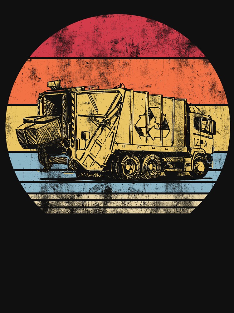 Retro Recycling Trash Garbage Truck Sunset Old School by Stephen-Rotter