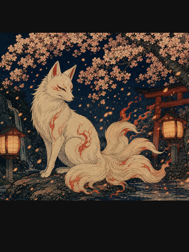 Fox Fire Dance - Vintage Ukiyo-e Japanese Folklore Woodblock by bapupa