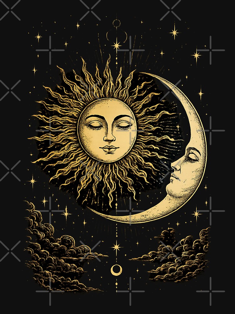 Celestial Sun and Moon Vintage Engraving by Mystic & Celestial Art