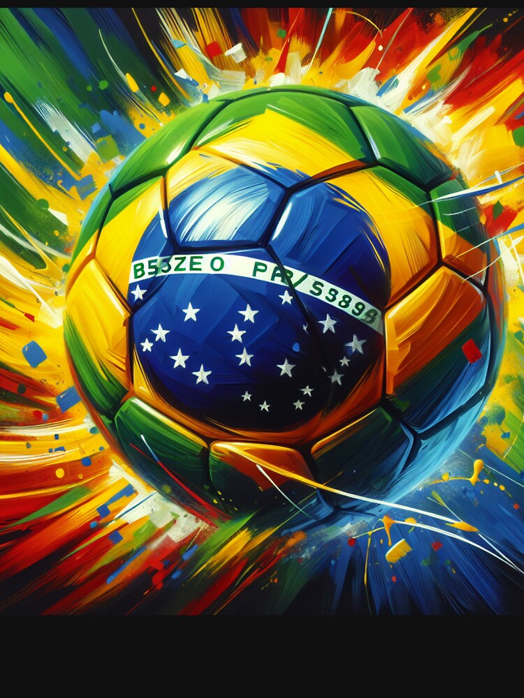 Brazil Soccer Ball Art – Vibrant Football Painting in Brazilian Flag Colors by ssmg80 Unisex , , , Long Sleeve Tee