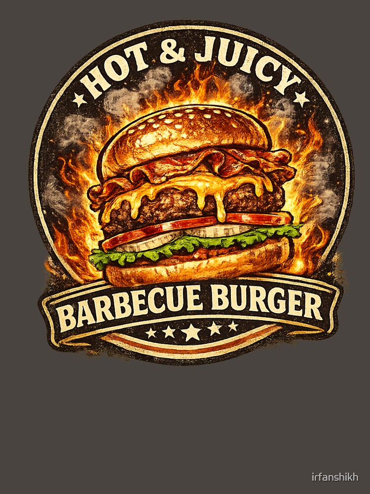 Hot Juicy Barbecue Burger: Flame Grilled BBQ Fire Design by irfanshikh