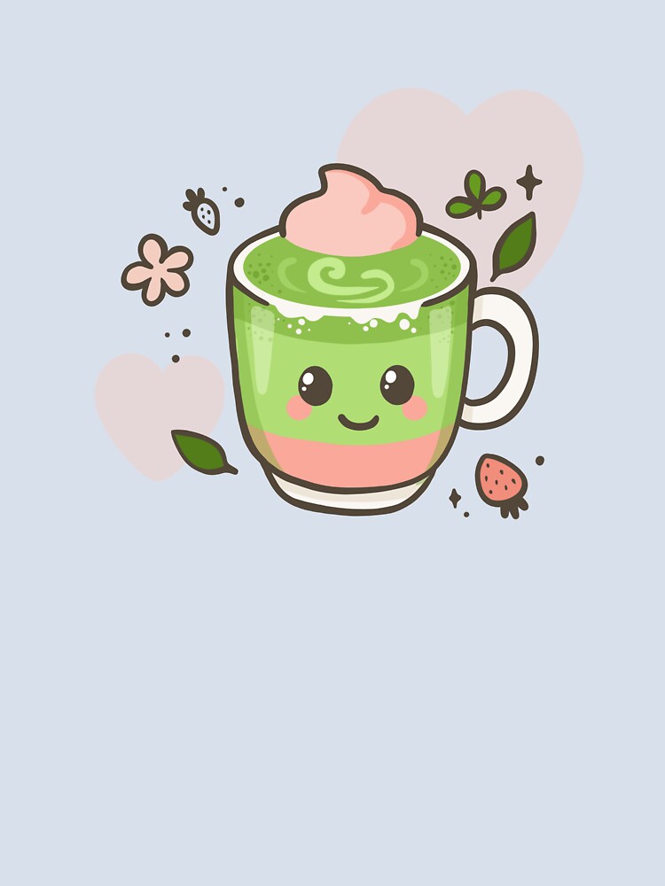Kawaii Matcha Strawberry Tea – Cute Vector Drink Illustration by Tattyarts