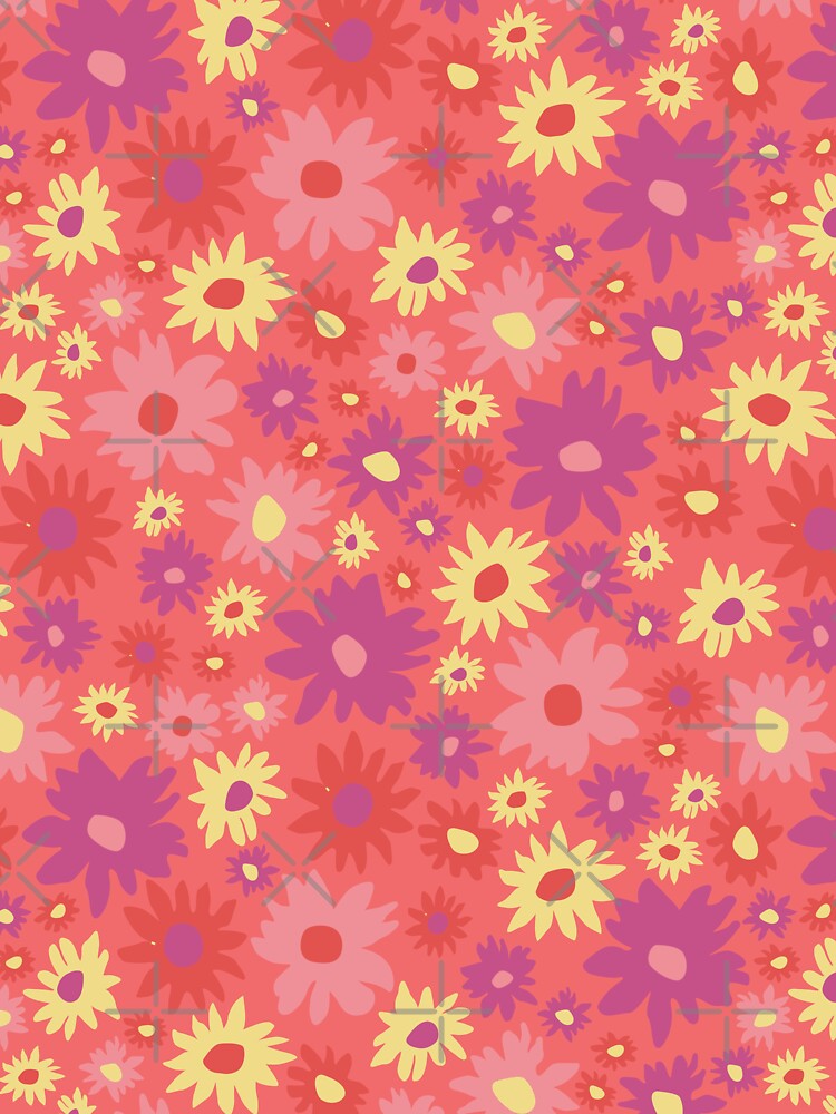 RETRO GROOVY AND FUN FLOWERS PINK PURPLE YELLOW by blomastudios