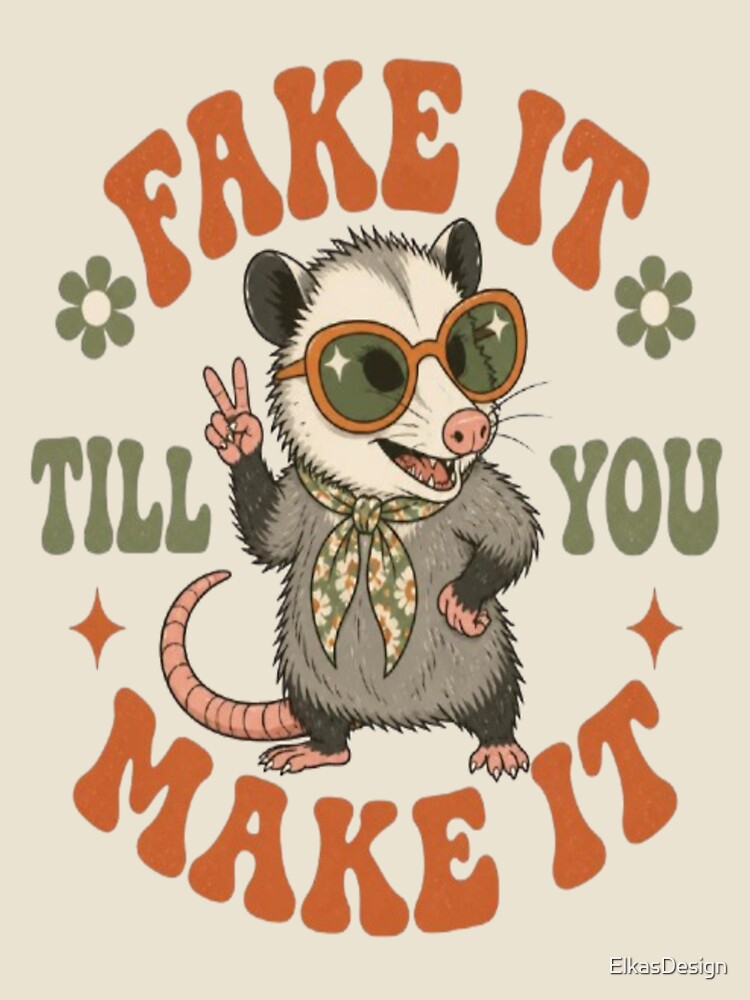 Fake It Till You Make It Funny Retro Opossum Vintage 70s Groovy by ElkasDesign