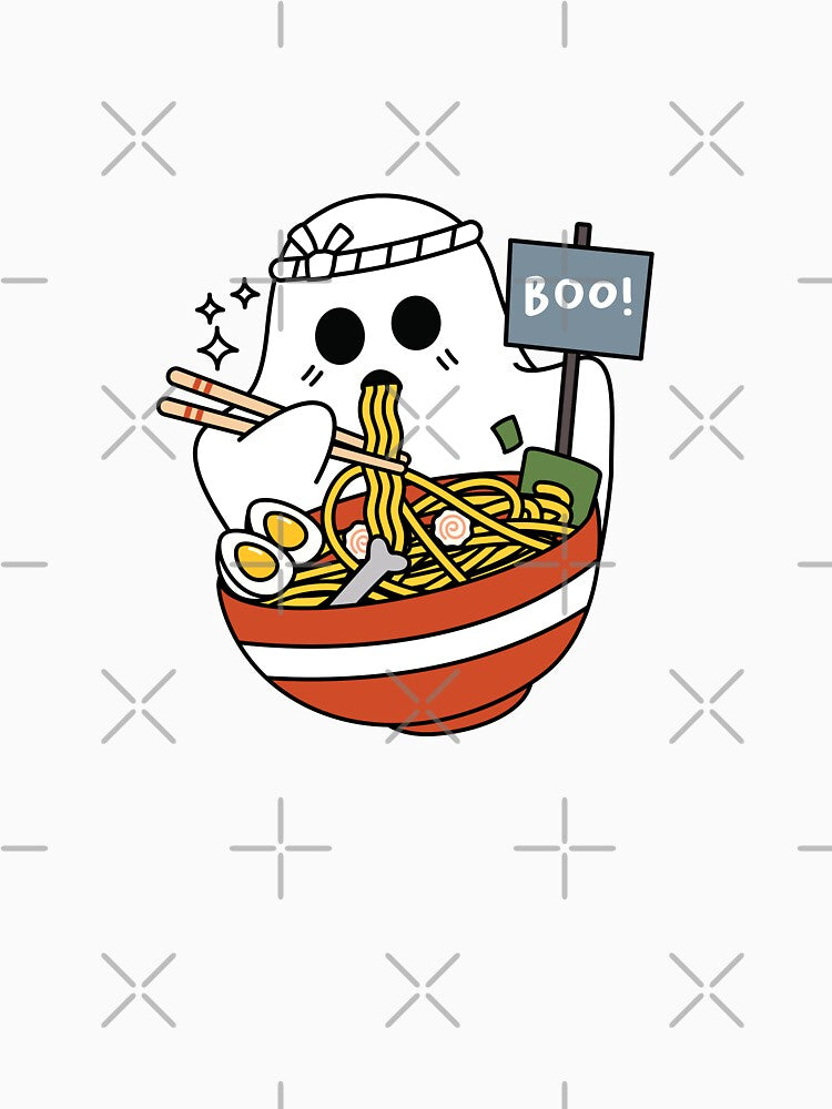 Cute Ghost Eating Ramen Bowl – Kawaii Halloween Design by station-one