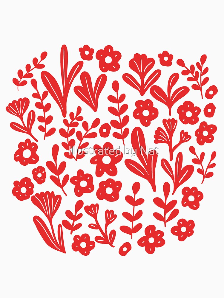Folk ditsy flower pattern in red and pink by Illustrated by Nat