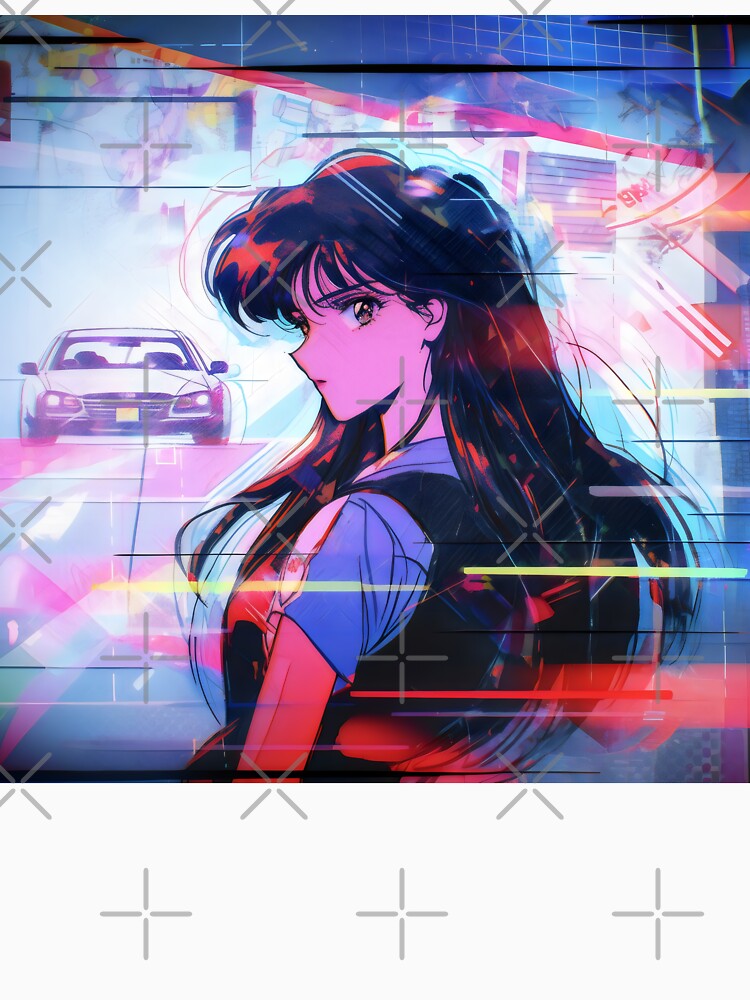 80s Anime Retro Girl Car Japanese Aesthetic Long Hair Girl by glasseskyodai