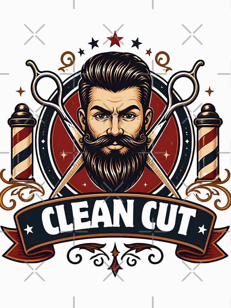 Vintage Clean Cut Bearded Man Barber Badge Design by Barber MD Culture