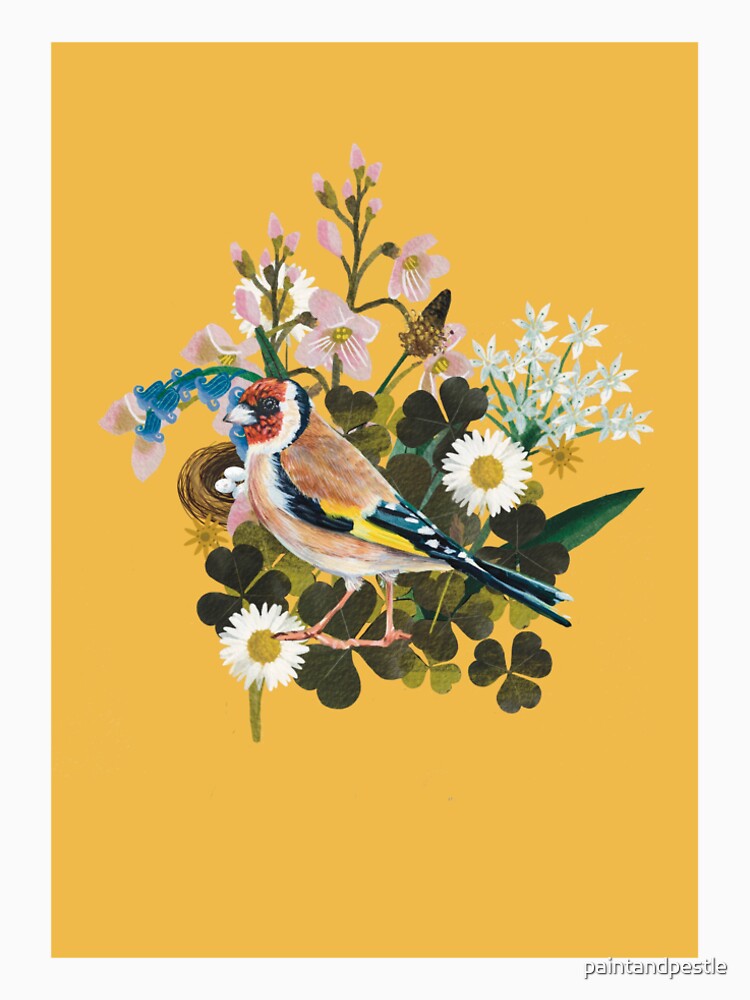 Goldfinch and wildflowers art print by paintandpestle