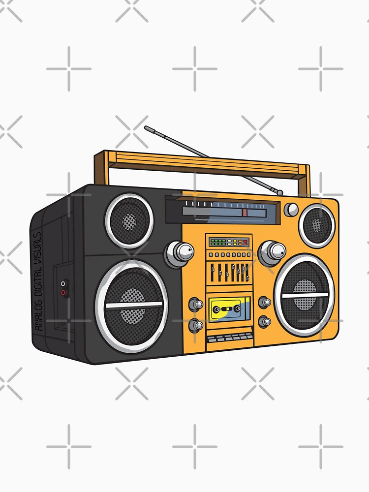 Vintage Boombox Hip Hop Graphic Tee (Yellow Orange + Ship Gray Colorway) – Old School Ghetto Blaster Y2K Streetwear T-Shirt by analogdigitalvz