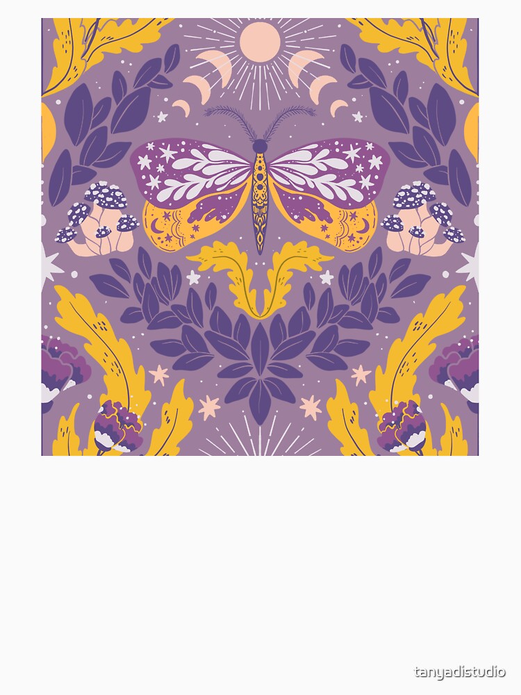 Whimsigoth butterfly florals -  yellow ochre and purple pattern by tanyadistudio