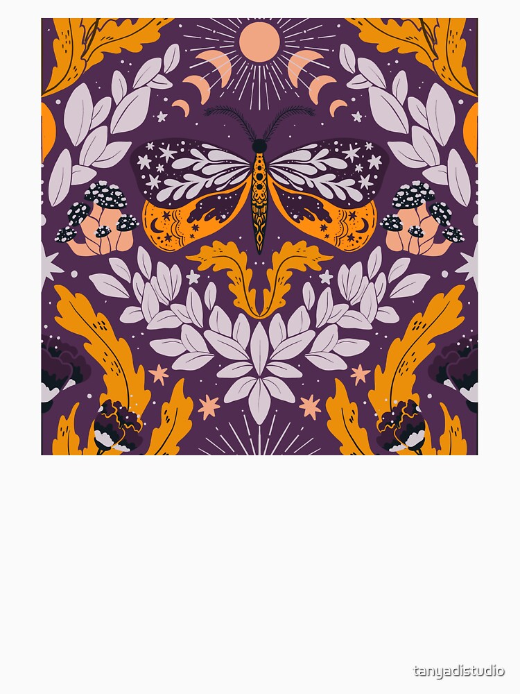 Whimsigoth butterfly florals -  dark purple, lavender and orange pattern by tanyadistudio