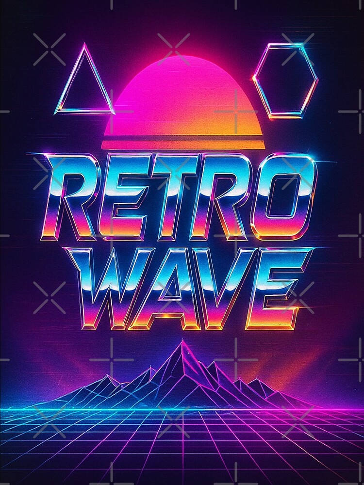 Retro Synthwave Landscape with Chrome Neon by LaraVisionsArts