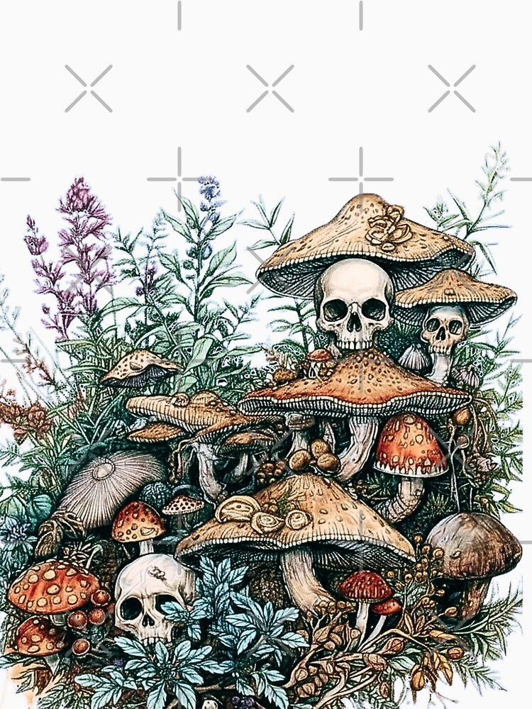 Dark Cottagecore Skull & Mushroom Forest | Gothic Botanical Aesthetic by SKULLARTISTRY