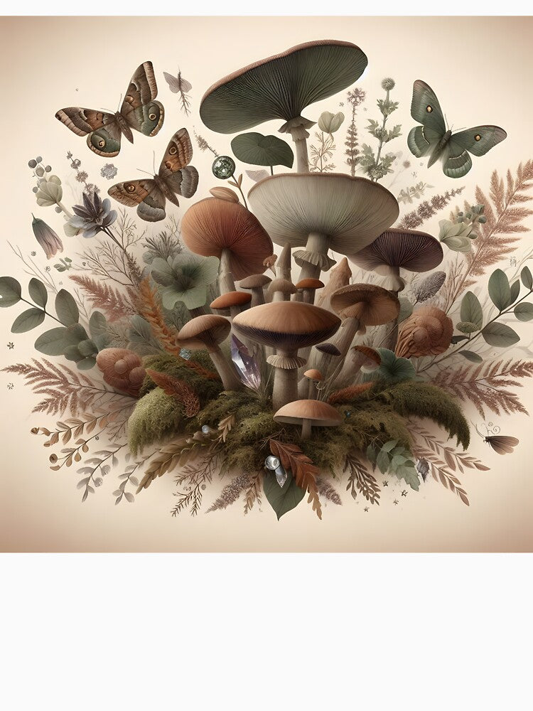 Goblincore Mushroom Botanical Art Print — Dark Cottagecore Fungi Wall Decor Poster by 757Prints