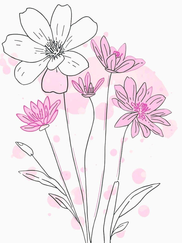 Pink and Black Line Art Wildflower Bouquet by FAGMAVisuals
