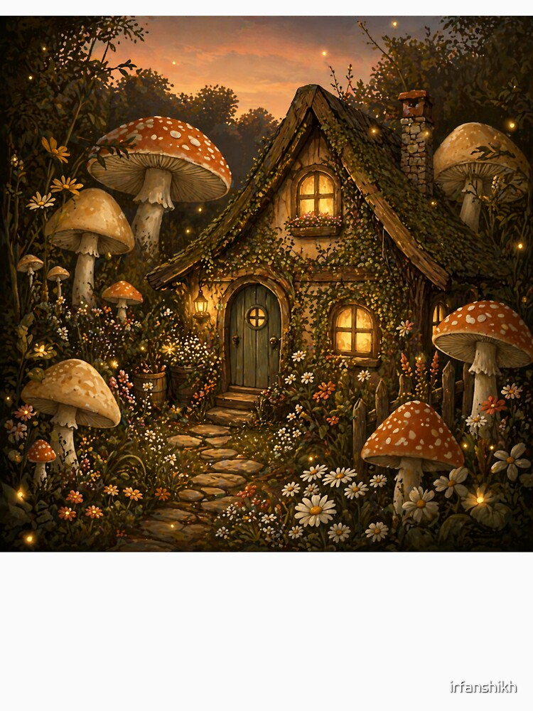 Cottagecore Mushroom Cottage Whimsical Fantasy Art | Nature Lover Fairytale Gift by irfanshikh