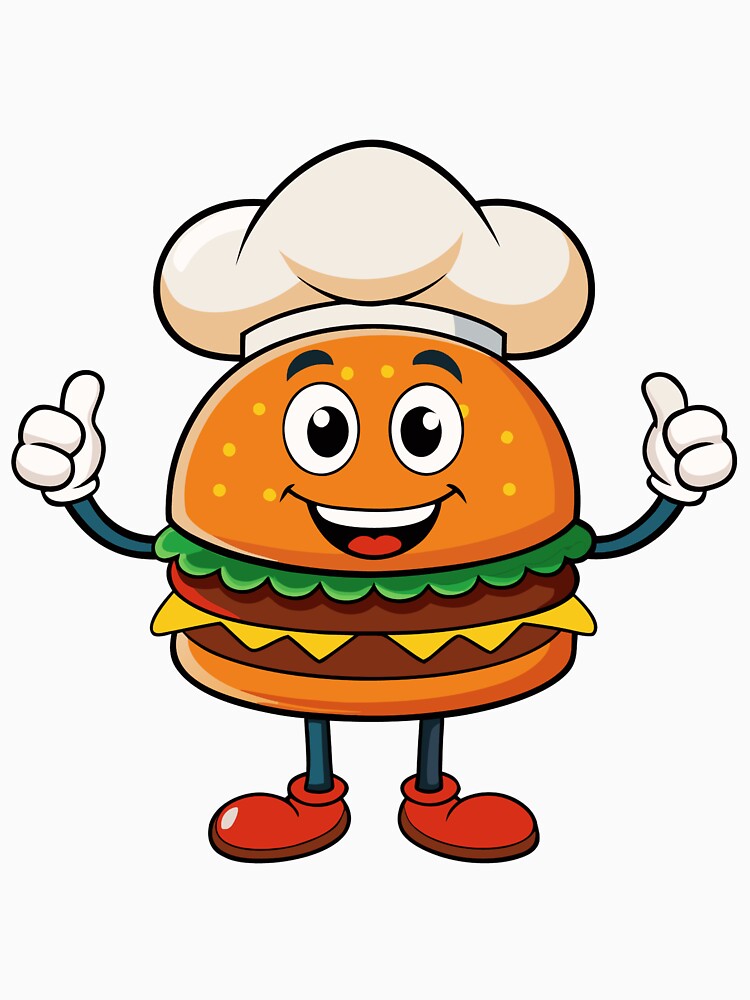 Funny Burger Chef Cartoon – Cute Fast Food Character Illustration by Graphizia
