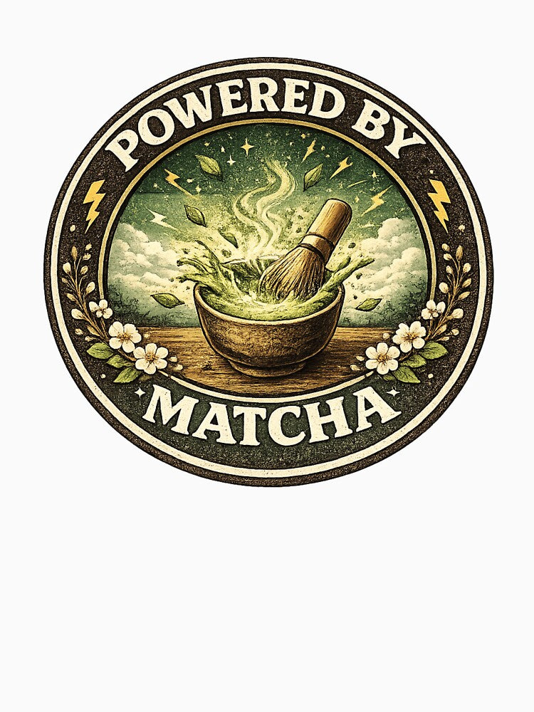 Powered by Matcha - Vintage Aesthetic Green Tea Badge Art by BrewmarkStudio