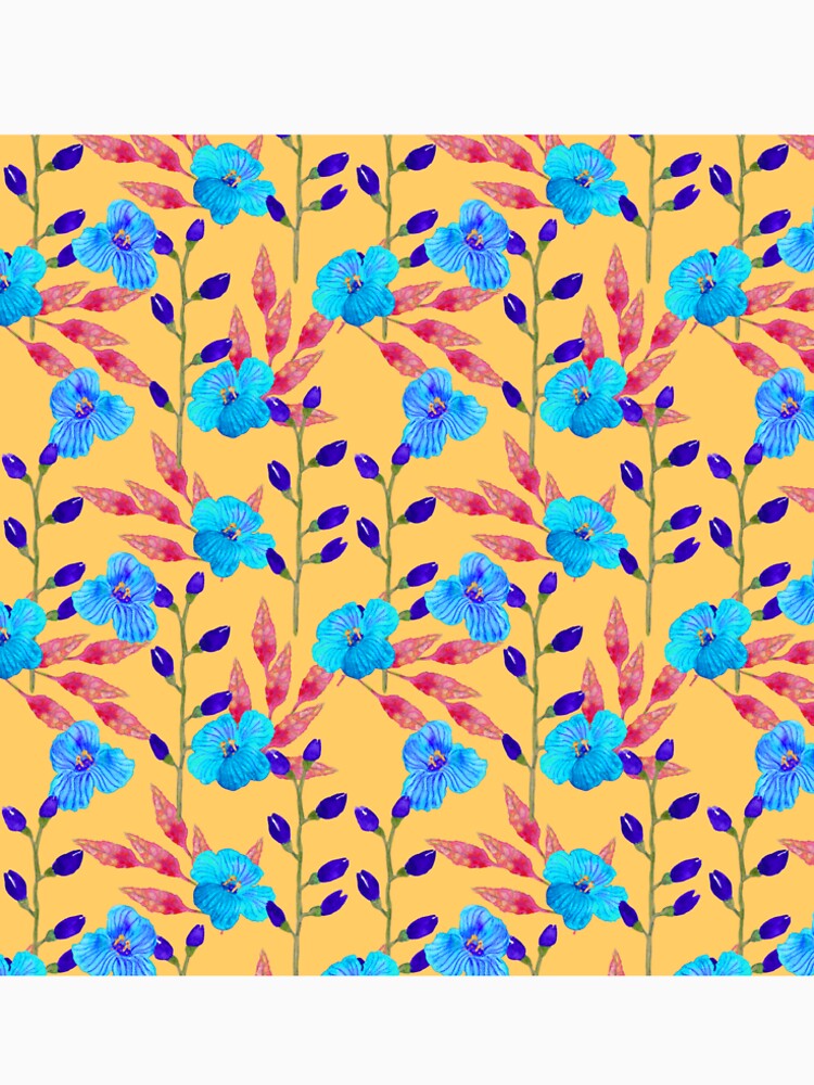 Orange & Blue Floral Watercolour Pattern by BirdsNatureArt
