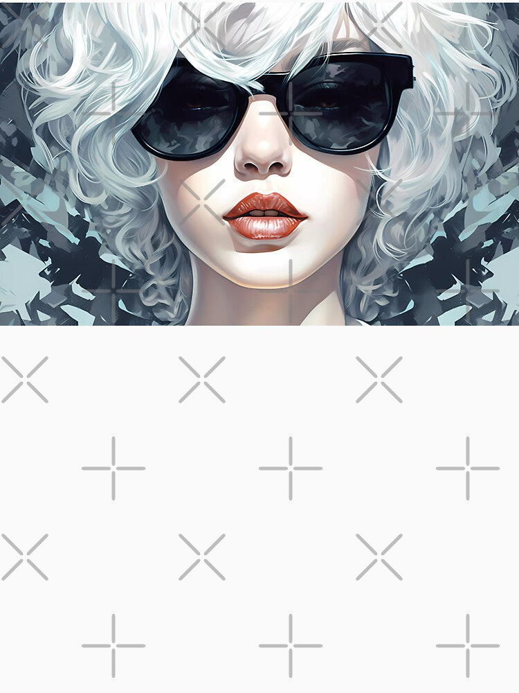Portrait of a White Girl with Beautiful Lips and White Hair Wearing Huge Black Glasses by SingularityGeek