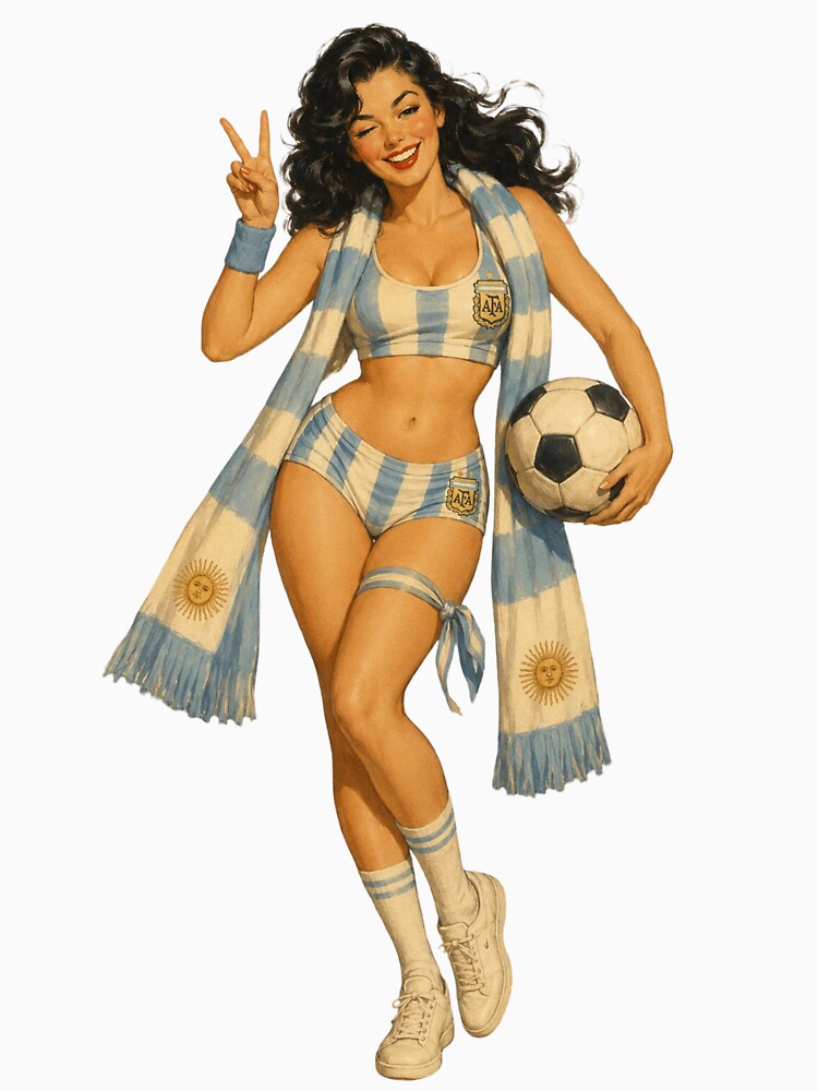 Vintage Football Fan Pinup – Retro Soccer Spirit Girl by Cosplayvintage Unisex , , , Long Sleeve Tee