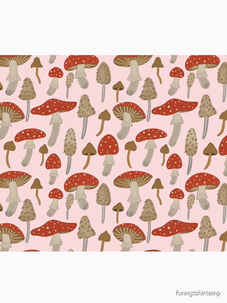 Cottagecore Mushroom Pattern Toadstool Forest Pink Red by funnytshirtemp