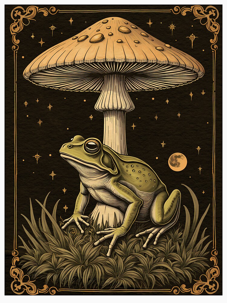 Frog and mushroom in the forest at night - goblincore dark forest cottagecore nature by Fantasy Cache