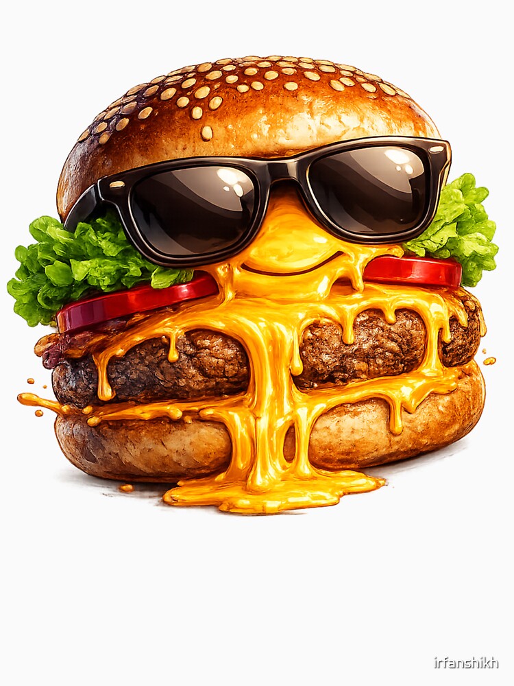 Cool Sunglasses Burger: Funny Character Cheeseburger Humor Art by irfanshikh
