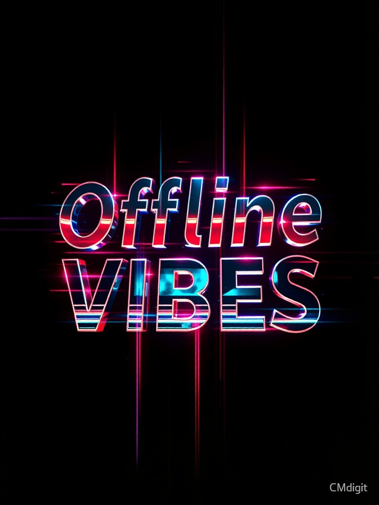 Offline Vibes – Retro Chrome Glitch Art Y2K Design by CMdigit