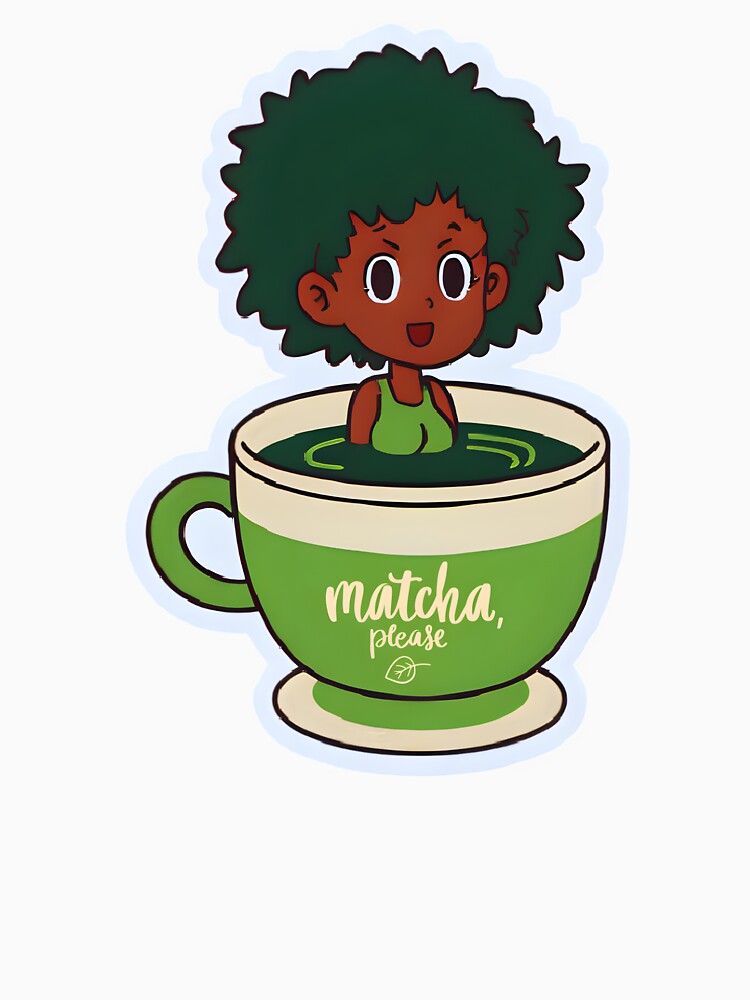 Matcha Please – Black Girl in Matcha Cup with Green Afro by OsasChild