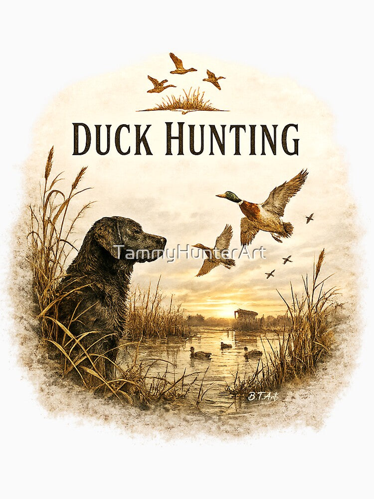 Black Labrador Duck Hunting PNG | Waterfowl Retriever Vintage Sketch Design by TammyHunterArt