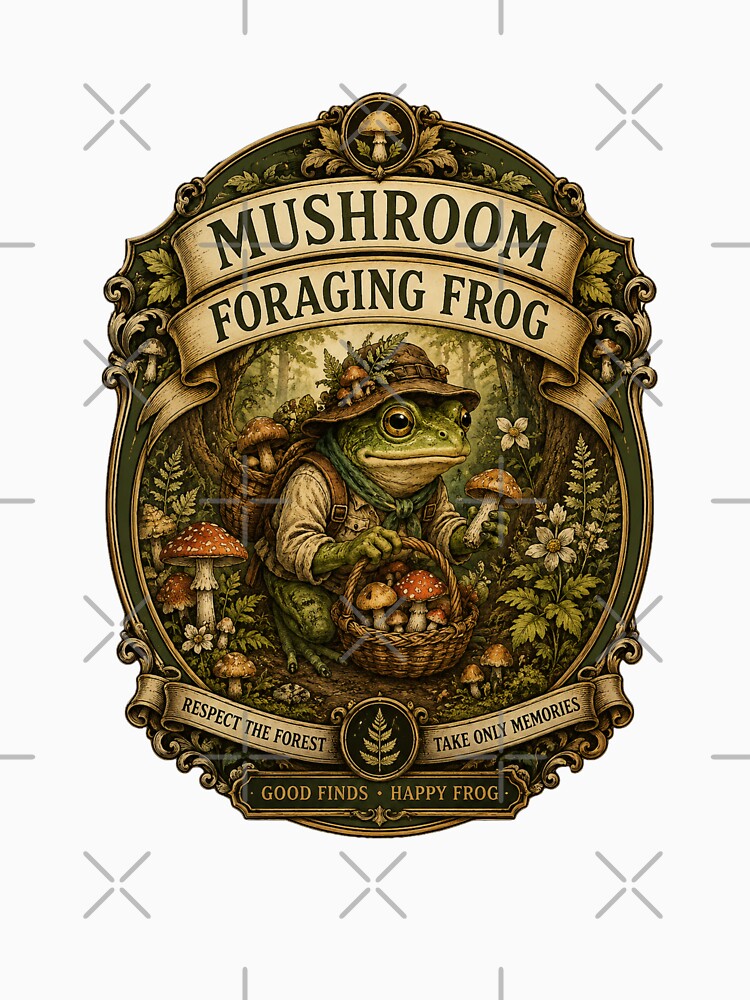 Mushroom Foraging Frog Vintage Woodland Cottagecore Frog Sticker by MrDev