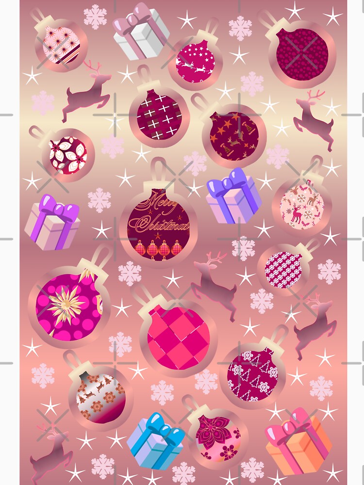Pink Christmas Ornaments Seamless Pattern – Cute Holiday Baubles, Gifts & Reindeer Design by HopeAndHustle