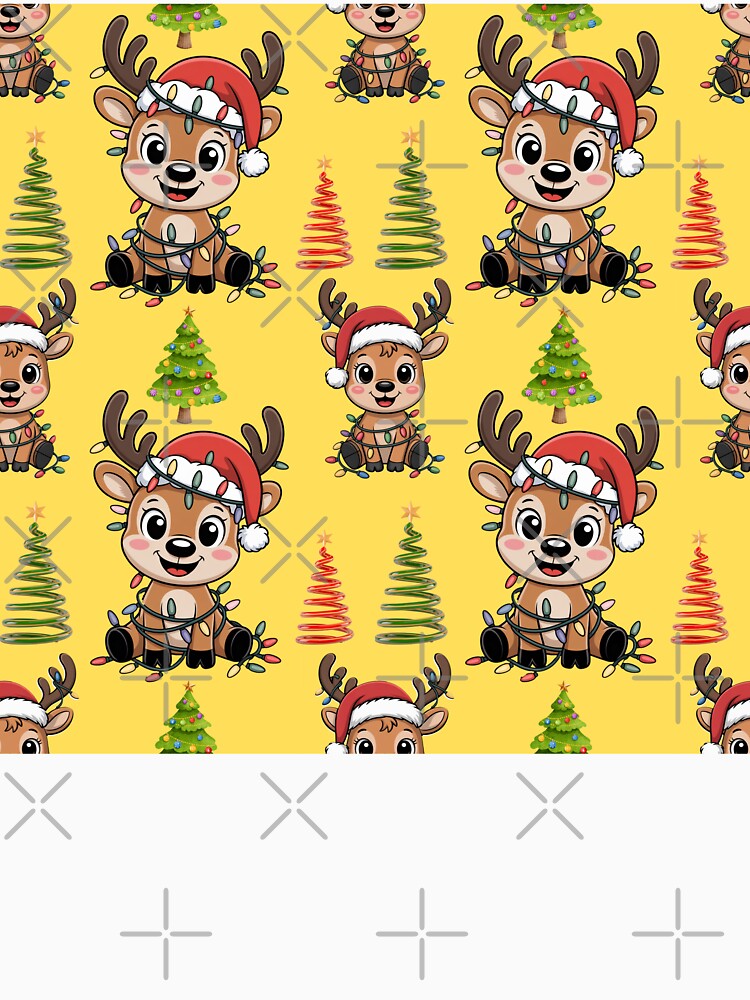 Kawaii Christmas Reindeer with Lights Pattern by Grang Art Artistic Designs