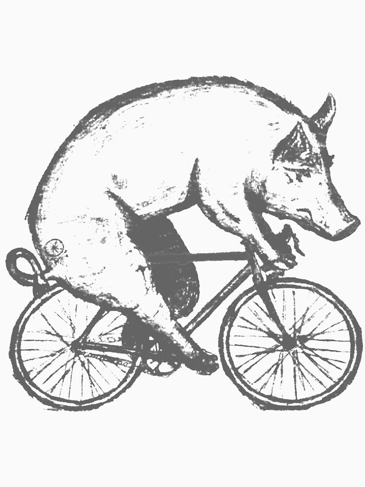 Pig on a Bicycle Mens Unisex Tee Tri Blend Tee Handmade graphic tee sizes Pig bike by HoneyJonesP