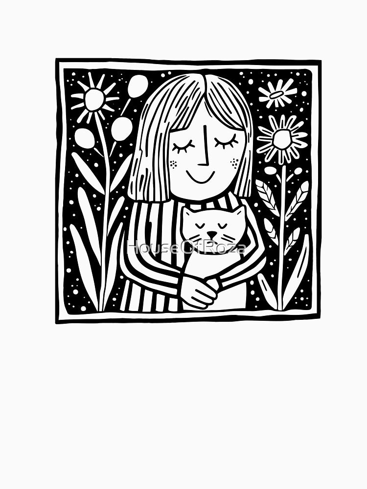 Cat Mom and Kitten Design - Elegant Line Art Illustration for Cat Lovers and Unique Gifts by House Of Roza